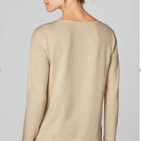 Pure J Jill Womens French Terry Beige Blue Block Print Top Medium Casual Quality - Picture 2 of 12